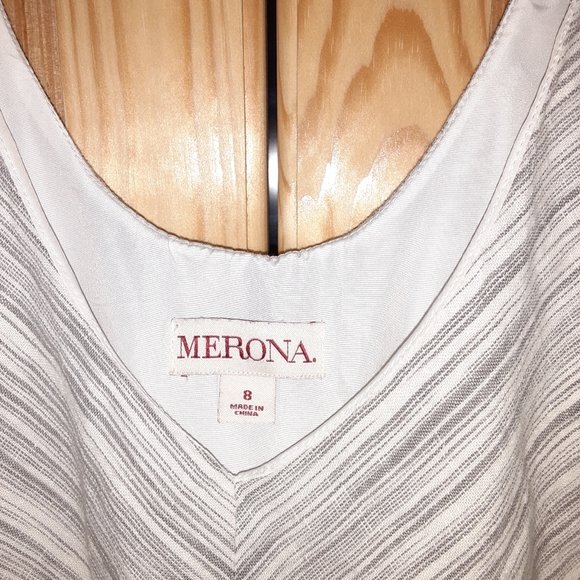 Merona Gray/white fully lined modest linen blend retro dress size 8 - Picture 3 of 3